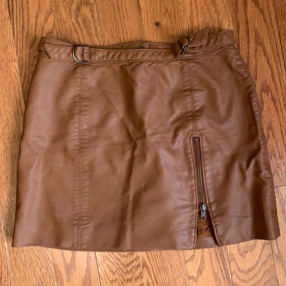 Free People Brown Leather Mini Skirt